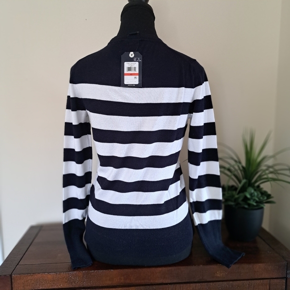 Nautica Jeans Striped Sweater Women's XS Navy Blue White Stripe Lightweight Knit - Picture 3 of 13